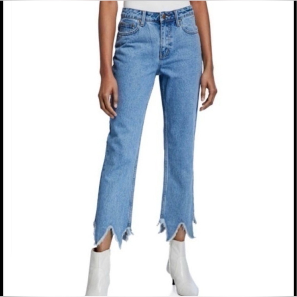 Evidnt Classic Blue Cropped Jeans with Distressed Hem